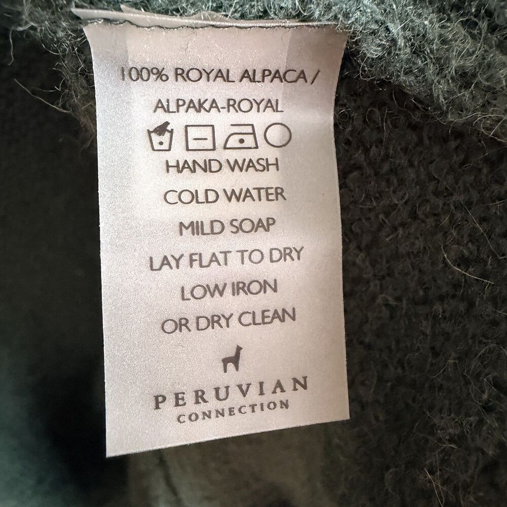 Peruvian Connection 100% Royal Alpaca Sweater Green Knit Pullover L/XL - Picture 9 of 11